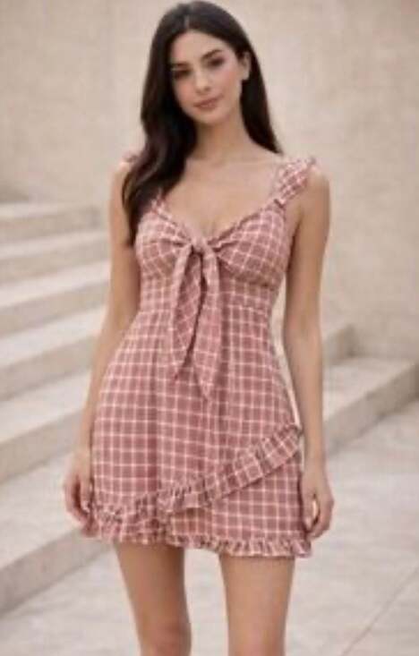 Storia Dresses & Skirts - Storia Plaid Tie-Front Ruffle Hem Mini Dress Size M